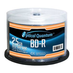 OPTICAL QUANTUM 6X 25GB WHITE INKJET HUB PRINTABLE BD-R - 25 PC/PK