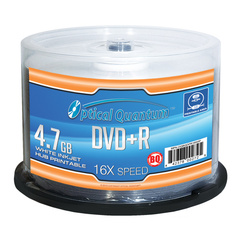 Optical Quantum 16x 4.7GB White Inkjet Hub Printable DVD+R 50 Packs Disc