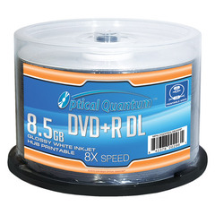 OPTICAL QUANTUM 8X 8.5GB GLOSSY WHITE INKJET HUB PRINTABLE DVD+R DL - 50 PC/PK