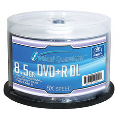OPTICAL QUANTUM 8X 8.5GB WHITE THERMAL EVEREST HUB PRINTABLE DVD+R DL - 50 PC/PK