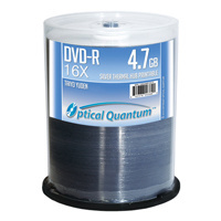 OPTICAL QUANTUM 16X 4.7GB SILVER INKJET HUB PRINTABLE DVD-R - 100 PC/PK