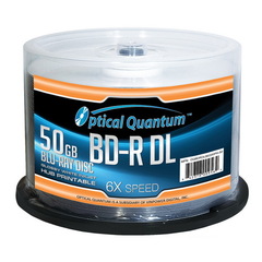 OPTICAL QUANTUM 6X 50GB GLOSSY WHITE INKJET PRINTABLE BD-R DL - 50 PC/PK 